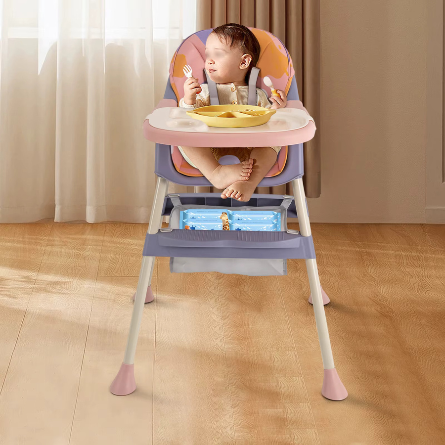 Nordischer Kleinkind-Esstisch-Booster-Sitz in Pink und Multicolour, verstellbarer Baby-Hochstuhl für 6-36 Monate mit 70 kg Tragkraft und Ablage, Höhe: 92 cm - Bild 2