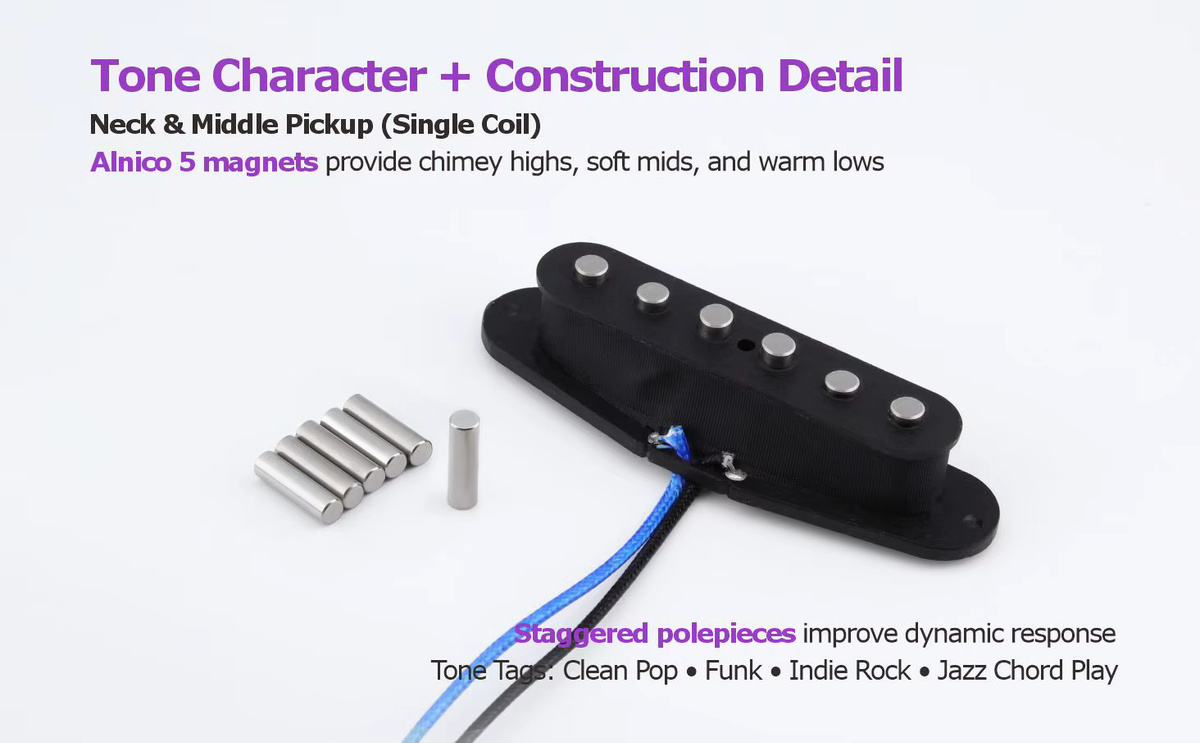 FLEOR SSH-Set mit 3 Alnico 5 Single-Coil und Humbucker Gitarren-Tonabnehmern für E-Gitarren (6K + 6K + 8K) - Bild 4