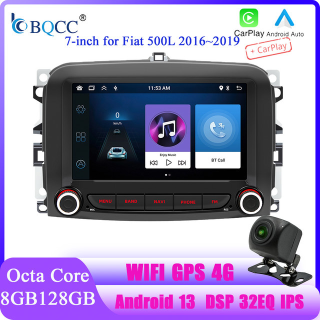 BQCC 7 Zoll Android 13 Auto Player für Fiat 500L 2013 bis 2019 mit Carplay, Mirrorlink, 4G, WiFi und GPS in Schwarz - Bild 1