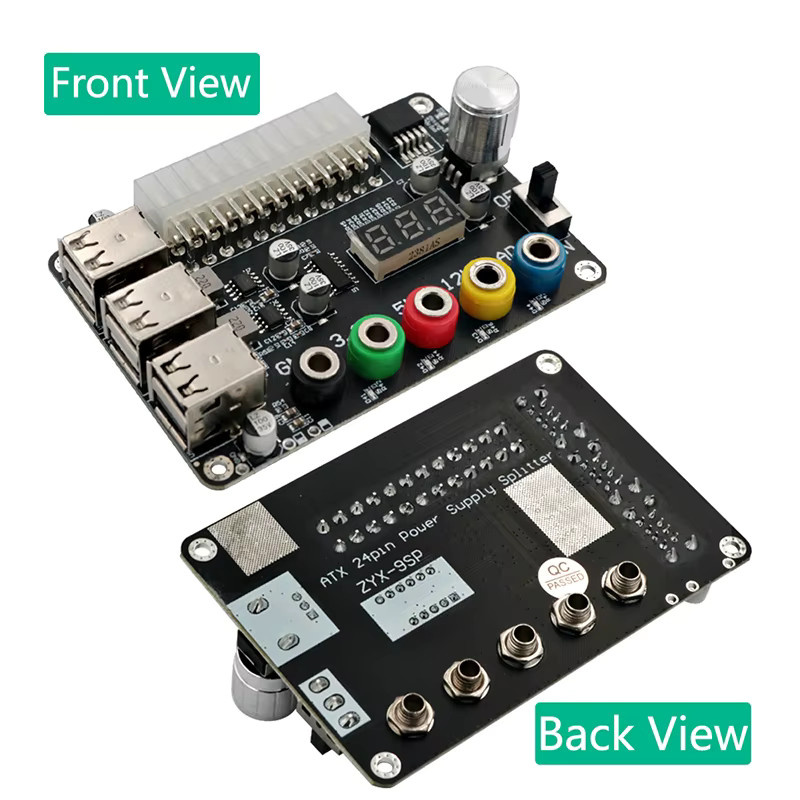 24-poliger ATX-Netzteil-Breakout-Board Adapter mit einstellbarem Spannungsknopf, 6 USB 2.0 Ports, unterstützt QC 2.0 und QC 3.0, Schwarz - Bild 2