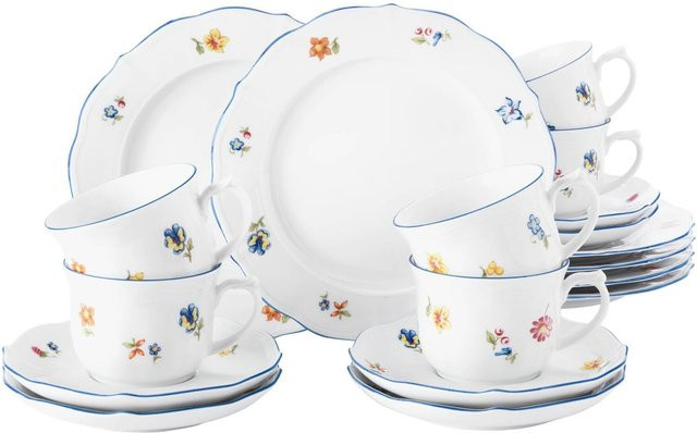 Seltmann Weiden Kaffeeservice Sonate Nostalgie aus Porzellan in Weiß, 18er Set mit floralem Design - Bild 1