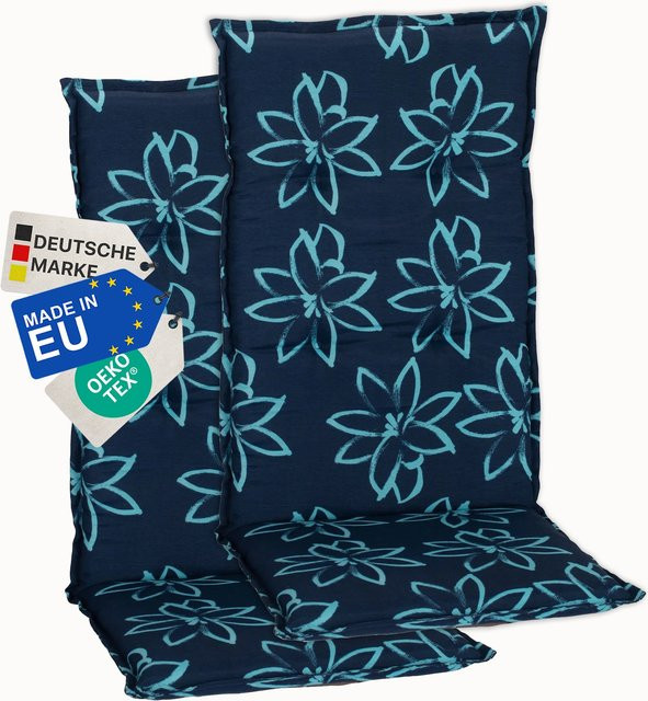 NYVI Gartenstuhl-Auflage Barcelona Hochlehnerauflage für Gartenstühle 2er Set Hellblau Blume - Bild 1