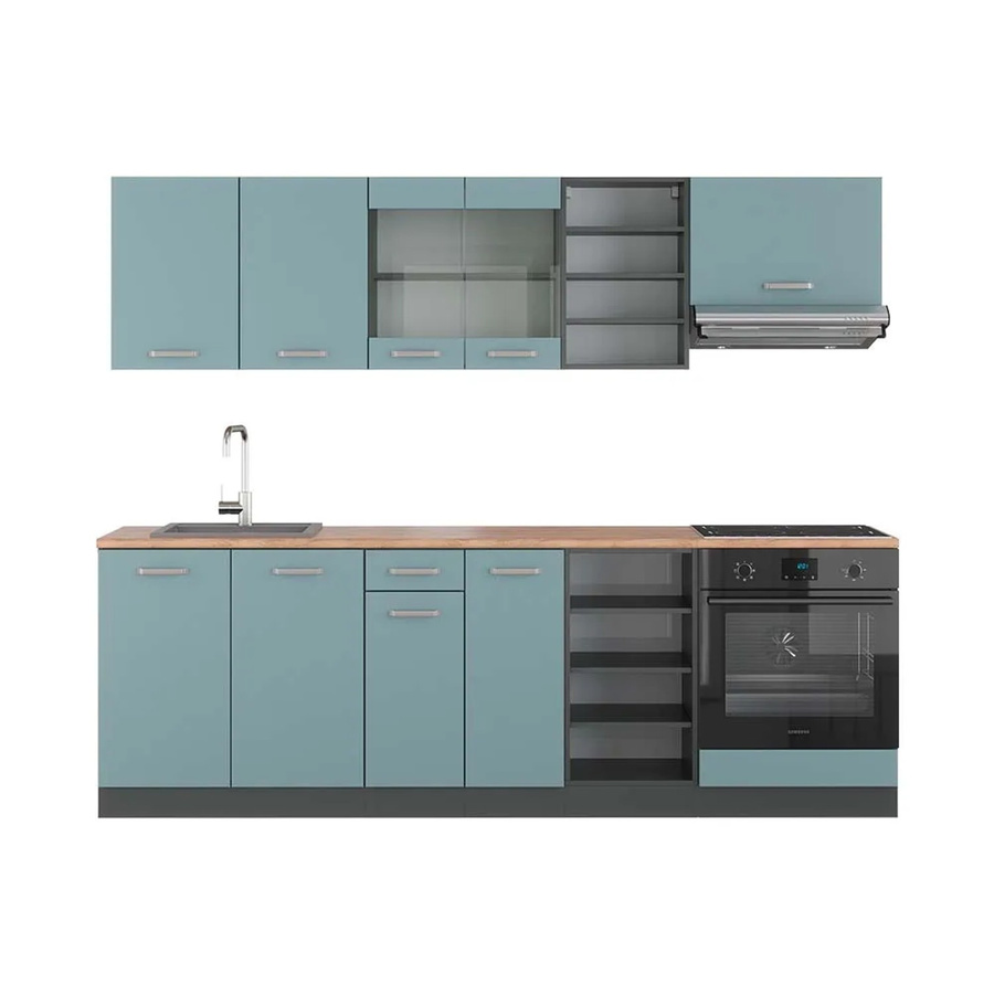 Vicco R-Line Küchenzeile Blau-Grau/Anthrazit Eiche glänzend B/T/H: 240 x 60 x 81,6 cm - Bild 2