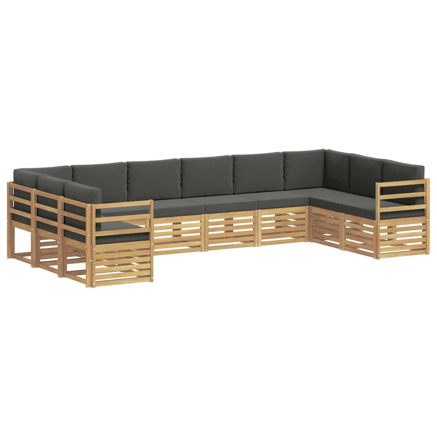 vidaXL Ecksofa Set 10-teilig in Weiß und Anthrazit mit Akazienholz-Gestell und Polsterkissen B/T/H: 363 x 185,5 x 73 cm - Bild 2