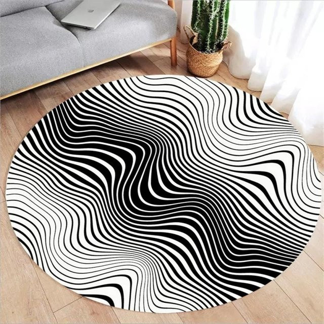 Runder 3D Vortex Illusion Teppich von Wucifang Jewelry in Schwarz, rutschfest und waschbar, Durchmesser: 100 cm - Bild 1