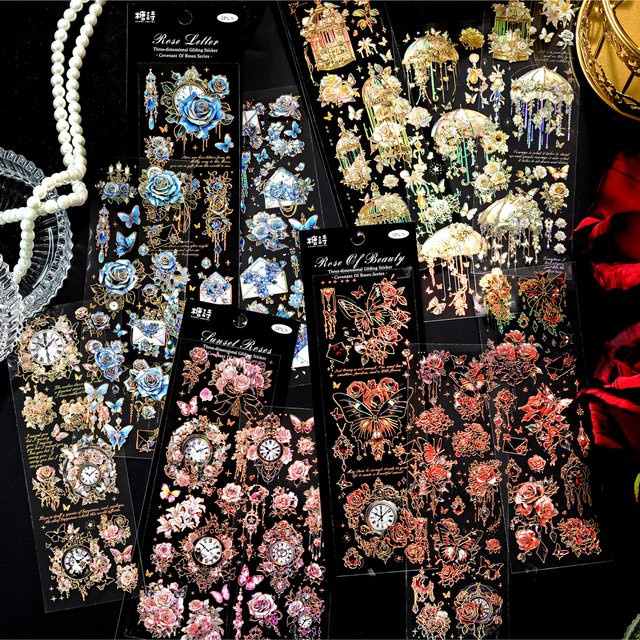 3er Set Rose Covenant Serie Kawaii Scrapbook Aufkleber in Pink und Multicolour für Planer und Bastelarbeiten - Bild 1