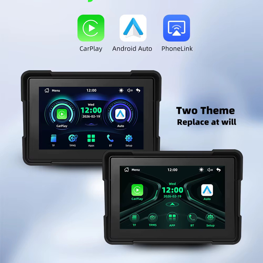 EKIY Tragbares Motorrad-Navigationsdisplay mit 5,0 Zoll CarPlay und Android Auto, Wireless Bluetooth, Wasserdicht mit TPMS, Schwarz - Bild 2