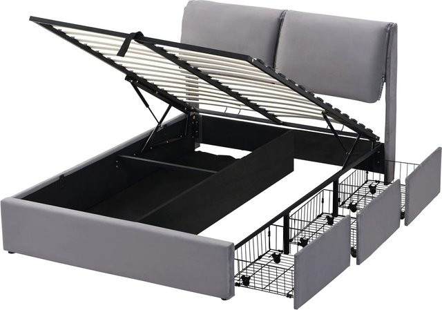 okwish Polsterbett Grau mit 3 Schubladen für dein Schlafzimmer B/T: 140 x 190 cm - Bild 1