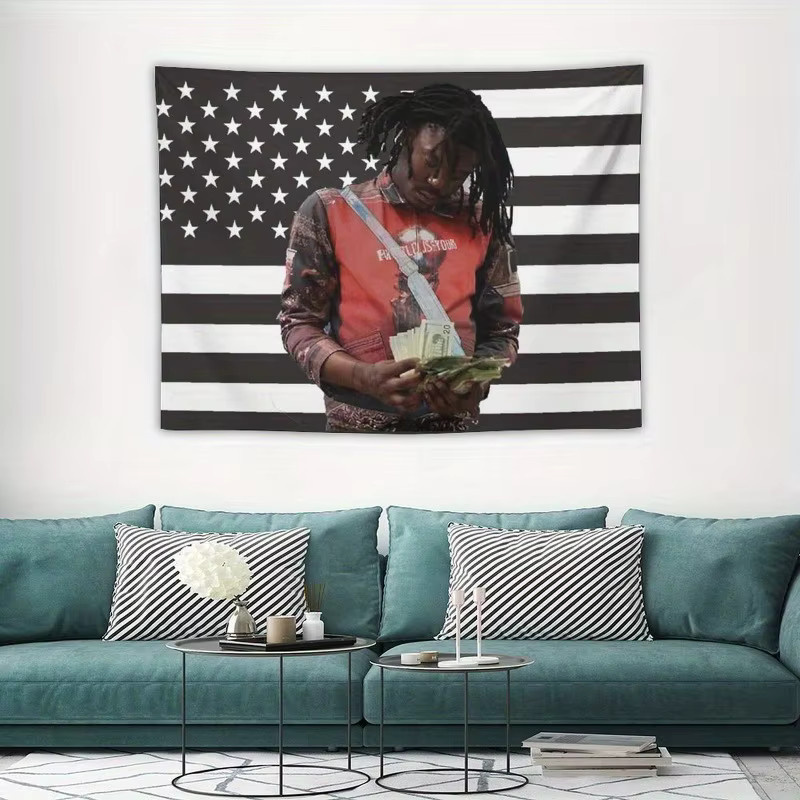 LUCKI Rapper Wandteppich mit amerikanischem Sternendruck in Schwarz-Weiß, vertikaler Wandbehang für Man Cave und Party, Breite: 60 cm, Höhe: 40 cm - Bild 2