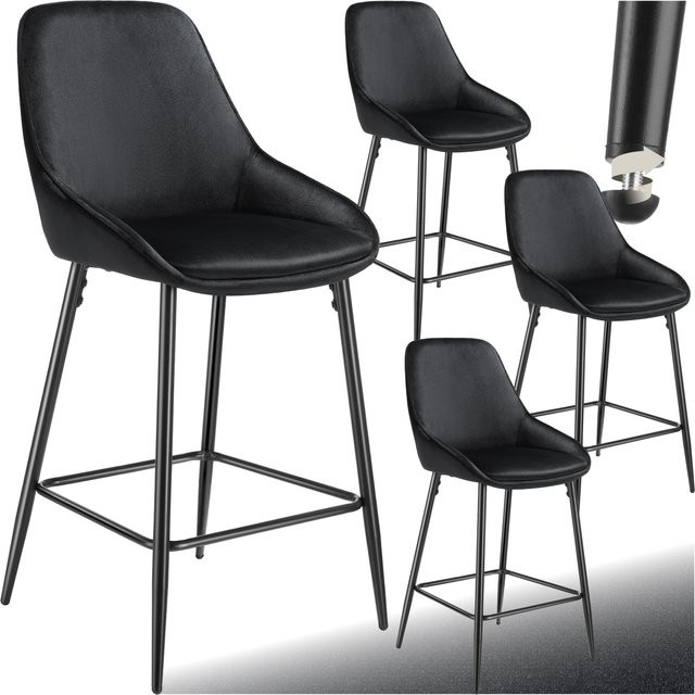 tectake Siera Thekenstuhl 4er Set, gepolstert mit Samtoptik, Schwarz, B/T/H: 49 x 54 x 100 cm - Bild 1