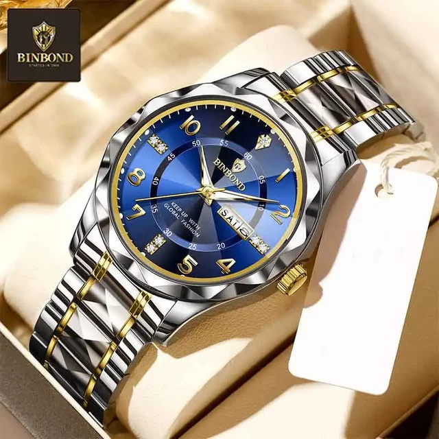 BINBOND Armbanduhr Edelstahl, Quarz, Blau, Herren - Bild 1