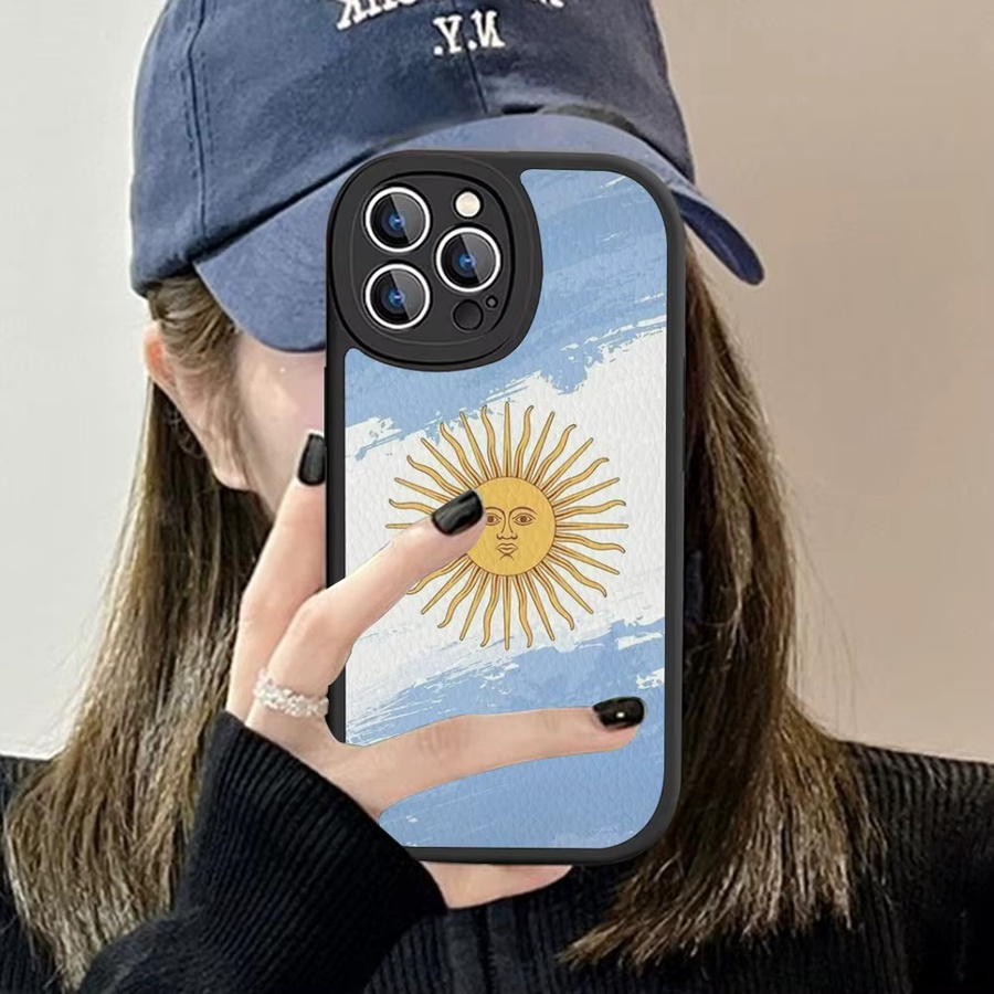 Handyhülle aus Hartleder mit Argentinien-Flagge für iPhone 11 bis iPhone 16 Pro Max, Multicolor - Bild 2