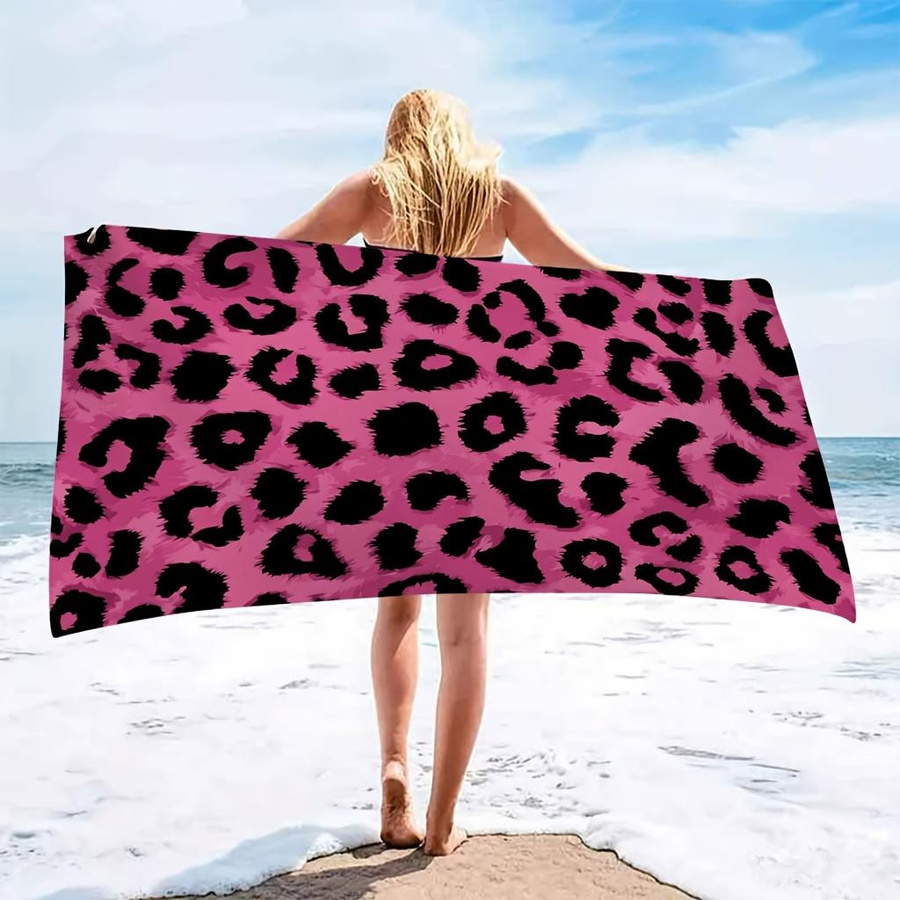 Shanika Chen Mikrofaser-Strandtuch in Rosa mit Leopardenmuster, ultra-weich und saugfähig, B: 40 cm, H: 60 cm - Bild 3