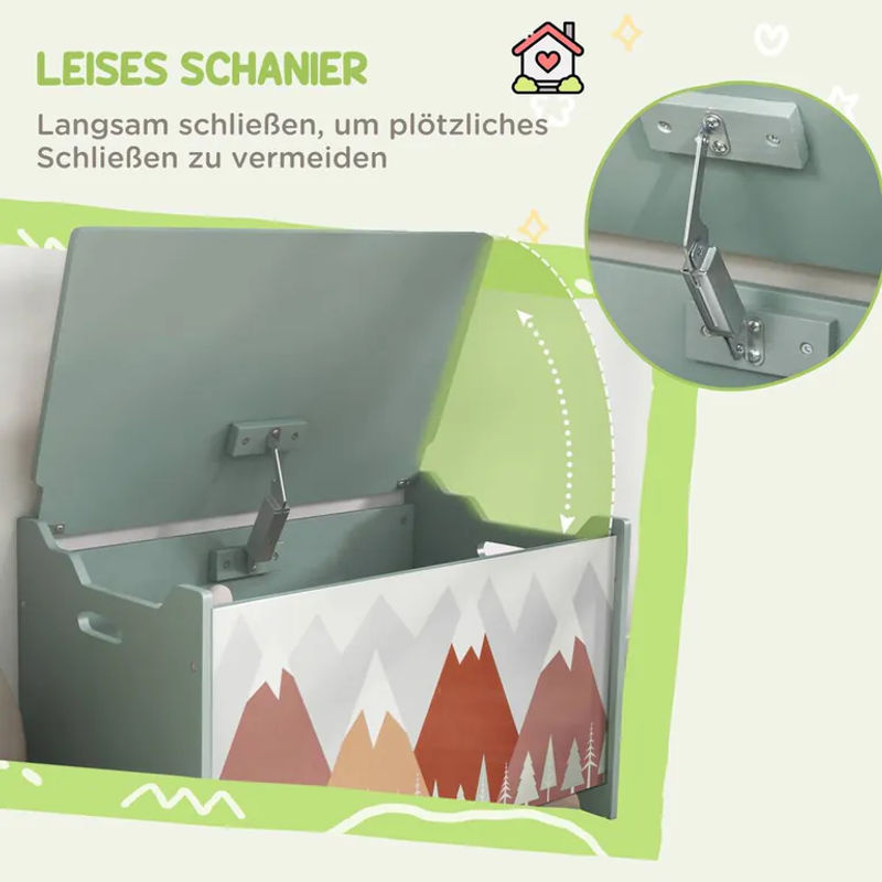 ZONEKIZ Spielzeugkiste mit Deckel und Sicherheitsscharnier in Grün mit niedlichem Tierdesign für Kinderzimmer und Schlafzimmer - Bild 5