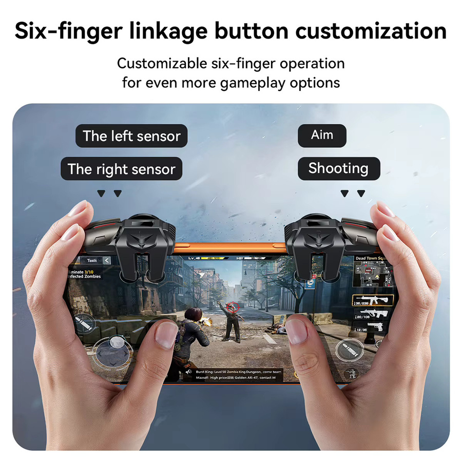 HOCO Six Fingers Handy-Spieltrigger für PUBG und Shooter mit ABS-Tasten in Schwarz für Android und iOS - Bild 2