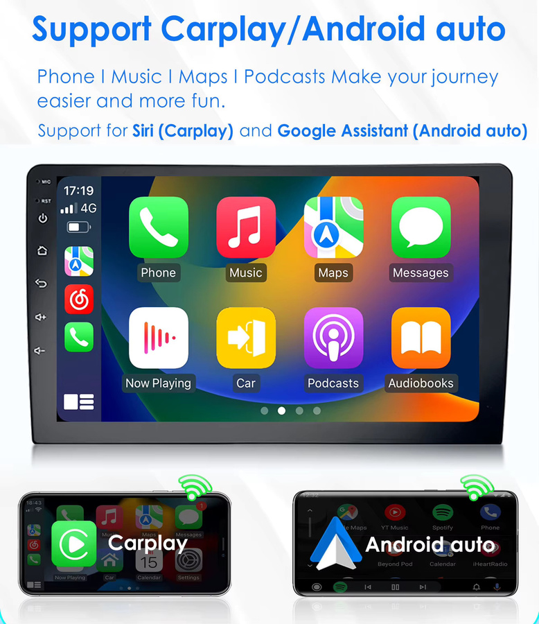 Navinio Android-Autoradio mit Carplay, GPS-Navigation und HD-Rückfahrkamera in Schwarz für Seat Ibiza V 4 Sportcoupe, VW Load UP und E-Up - Bild 2
