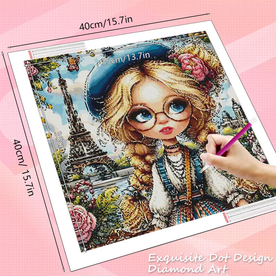 HUACAN Diamantmosaik Kit Mädchen Porträt mit Rosen Blumen als Wanddekoration in Multicolour mit Vollbohrer und runden Steinen B/H: 20 x 20 cm - Bild 2