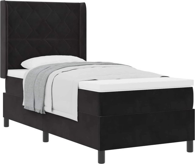 vidaXL Boxspringbett mit Matratze aus Samt in Schwarz, B/T/H: 90 x 200 x 140 cm - Bild 1