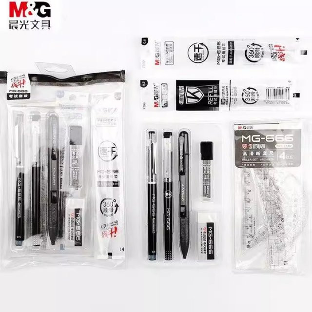 M&G 11-teiliges Schreibwarenset für die Schule in Schwarz mit 2B-Bleistift, Gelstift, Nachfüllungen, Lineal und Radiergummi - Bild 1