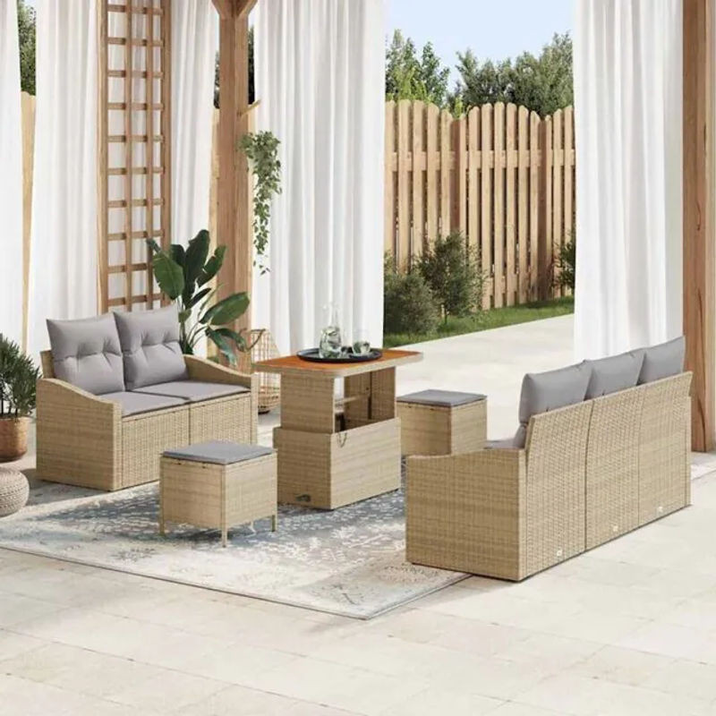 vidaxl Garten-Sofa-Set aus Poly-Rattan mit 8 Kissen in Beige, modernes Design - Bild 1