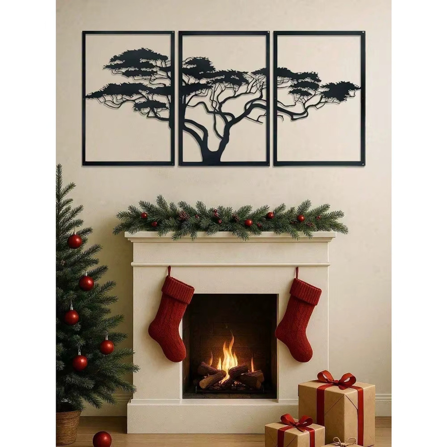 CIFBUY Baum des Lebens Metall-Wandkunst, 3-teiliges Boho Wanddekor in Schwarz - Bild 3