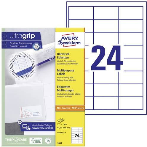 Avery Zweckform Universal-Etiketten 3658, Weiß, Papier, 100 Stück - Bild 1