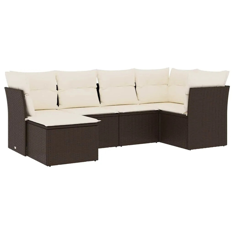 vidaXL 6-teilige Garten-Sofagarnitur in L-Form aus braunem Polyrattan mit UV-beständigen Kissen und pulverbeschichtetem Stahlgestell - Bild 2