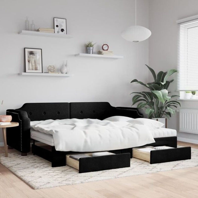 Vidaxl Funktionsbett als ausziehbares Tagesbett mit Schubladen in Schwarz aus Stoff und Metall, B/T/H: 200 x 90 x 66,5 cm - Bild 1