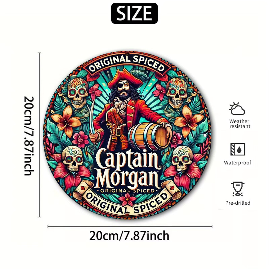 Captain Morgan Caribbean Spirit Rundes Metallschild von Potdemiel mit Blumen- und Totenkopf-Design in Multicolour, Durchmesser: 20 cm - Bild 3