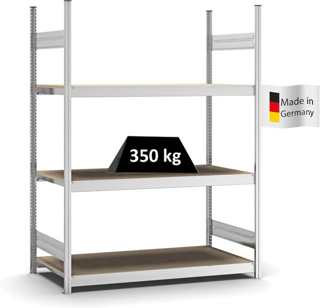 PROREGAL Weitspannregal Stecksystem T-Profil in Silber, verzinkt, mit 3 Ebenen Spanplatten-Fachböden, H x B x T: 200 x 150 x 60 cm - Bild 1