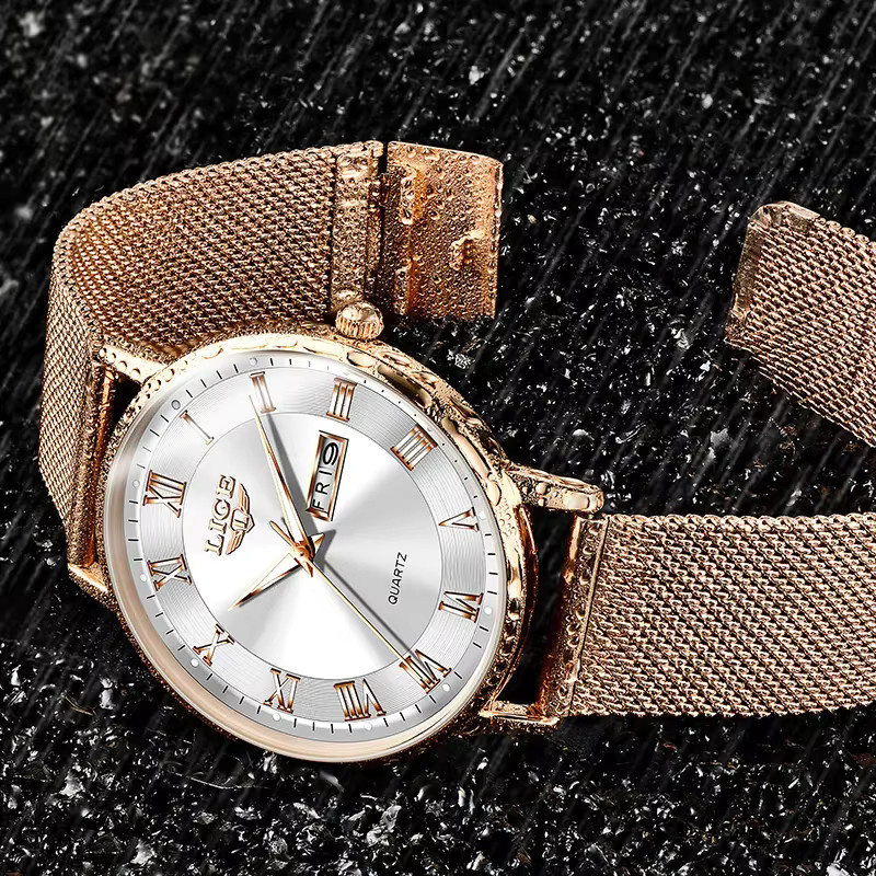 LIGE Armbanduhr Chronograph, Quarz, Edelstahl, Roségold, Damen - Bild 2