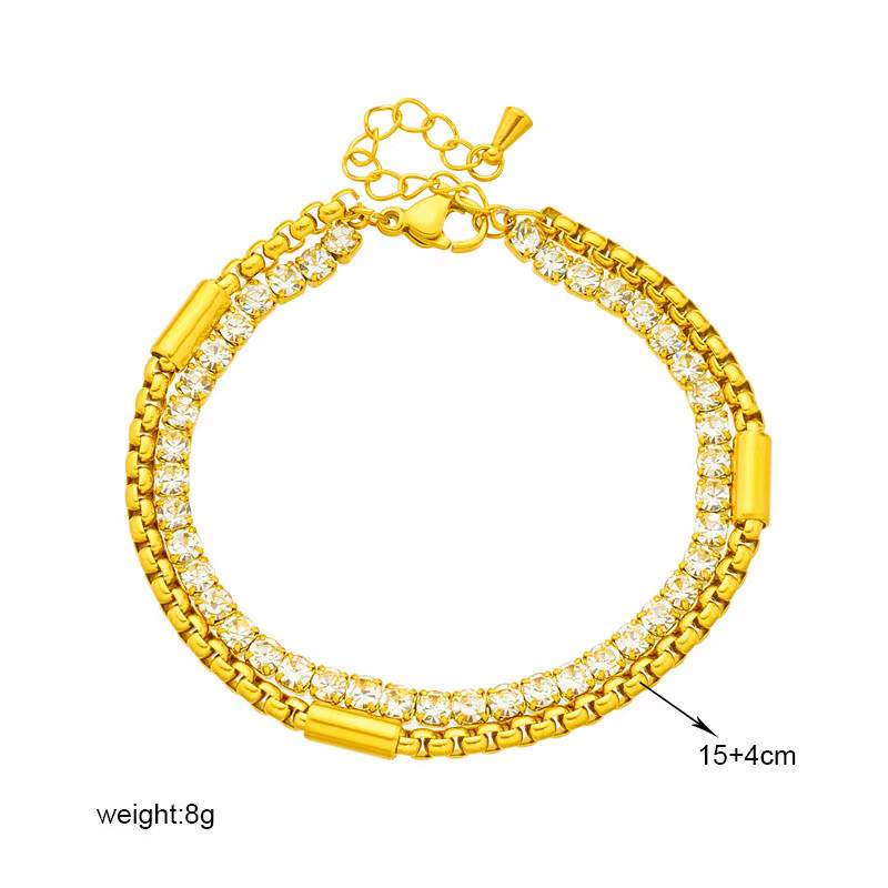 DIEYURO 2in1 Ketten Armband, Edelstahl, Weiß, Zirkonia, Damen - Bild 2