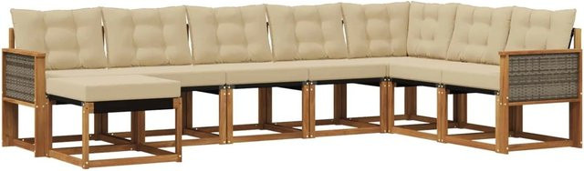 vidaXL Outdoor-Sofagarnitur L-Form aus Massivholz Akazie mit 8 Kissen in Natur und Beige - Bild 1