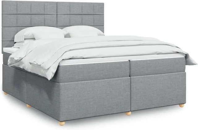 vidaXL Boxspringbett Hybrid mit Matratze und USB-Ladeport in Hellgrau, B/T/H: 200 x 200 x 140,5 cm - Bild 1