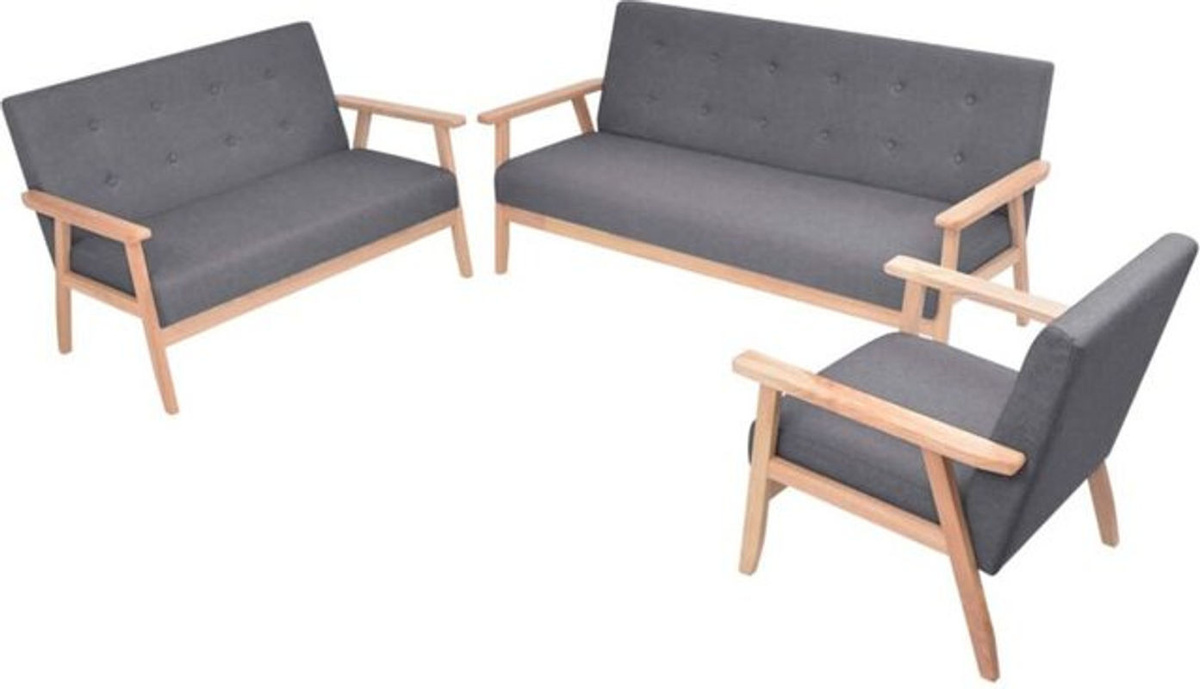 3-teiliges Sofa-Set von Vidaxl in Anthrazit im skandinavischen Design aus Stoff und Massivholz - Bild 1