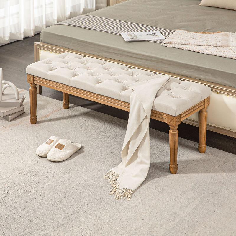 HOMCOM Polsterbank in Leinenoptik mit Holzbeinen, Bettbank für Schlafzimmer, Wohnzimmer oder Flur, Farbe: Creme, B/T/H: 120 x 41 x 48 cm - Bild 2