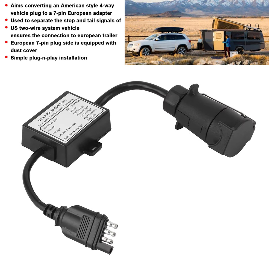 KKMOON Lichtkonverter Adapter von USA 4-polig auf EUR 7-polig in Schwarz zur Trennung von Stop- und Bremssignal - Bild 5