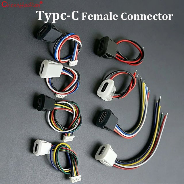 ChengHaoRan USB-C Buchse mit PH2.0 Anschluss, elliptischer wasserdichter Lötanschluss USB-Basis-Stecker in Schwarz - Bild 1