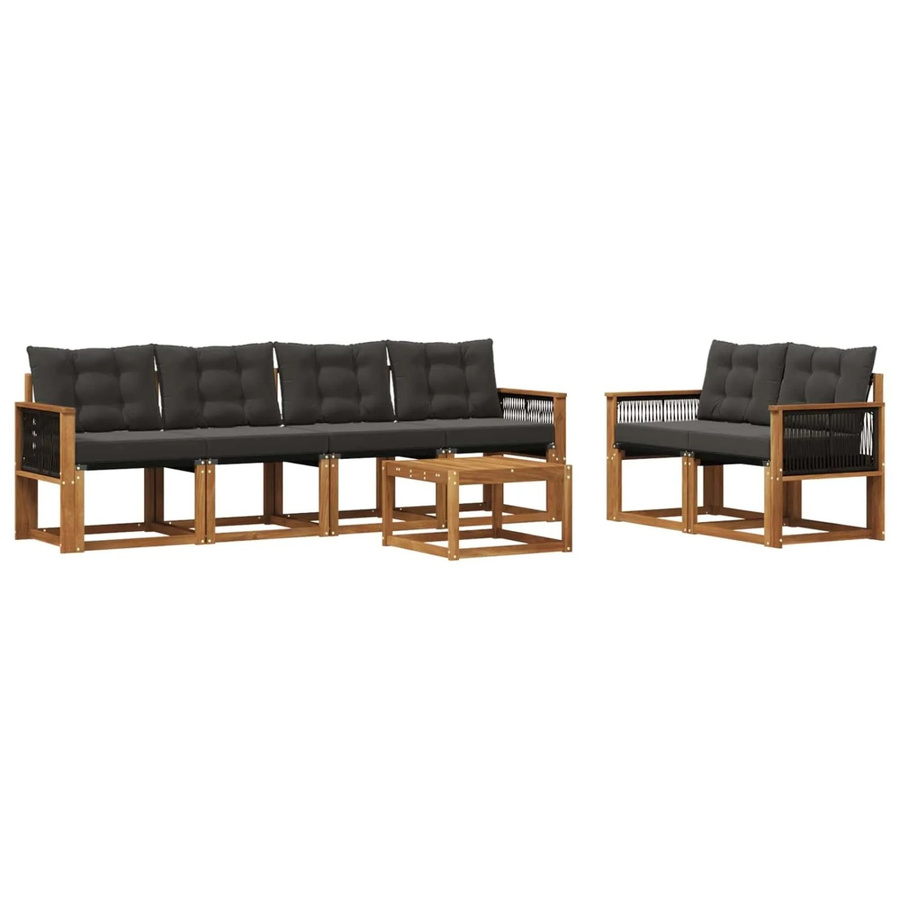 vidaXL Outdoor-Sofagarnitur aus Akazienholz mit Textilene und Kissen, 7-teiliges Set, Natur und Schwarz - Bild 2