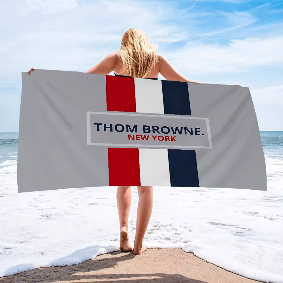 T-Thom Strandtuch aus Mikrofaser in Braun gestreift, schnelltrocknendes Handtuch für Strand, Pool und Yoga - Bild 3