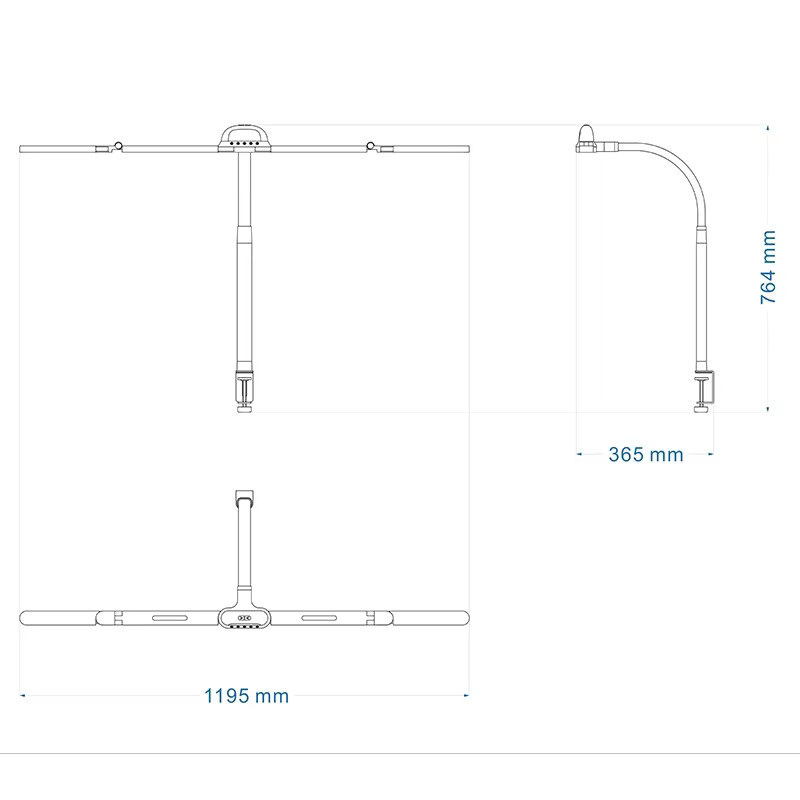 LED-Vollspektrum-Schreibtischlampe in Schwarz mit Klemme, dimmbare 4-köpfige Architektenlampe mit flexiblem Schwanenhals und Touch-Bedienung, Höhe: 120 cm - Bild 6