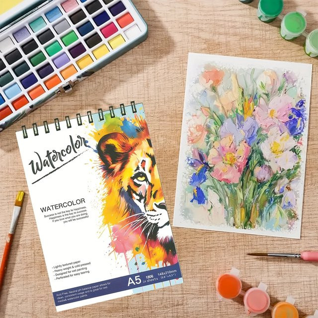 Spiral-Aquarell-Skizzenbuch in A5 mit dicken Seiten und robuster Bindung, mehrfarbig - Bild 1
