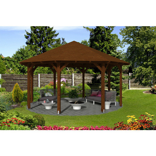 SKANHOLZ Pavillon Lyon 3 aus Douglasie in Nussbraun, achteckig, B/T/H: 557 x 347 x 557 cm - Bild 3