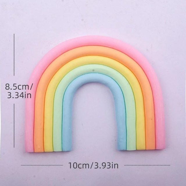 Regenbogen Kuchen-Topper aus Weichkeramik in 3 Farben, bunte Macaron Tortendekoration für Geburtstag und Hochzeit, beige, COOKING-MALL - Bild 1