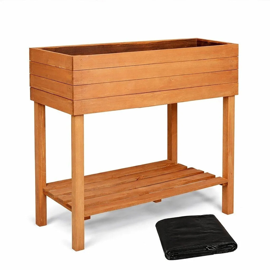 TTL GARDEN Hochbeet Pflanzkasten aus Tannenholz mit Ablagefach, Braun, B: 80 cm, T: 40 cm, H: 80 cm - Bild 2