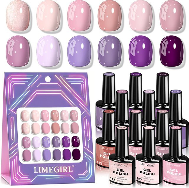 LIMEGIRL Gel-Nagellack-Set Lila Serie, 12-teilig, glänzend - Bild 1