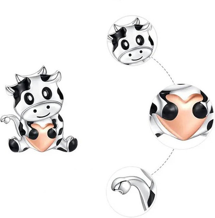 Huitan Ohrstecker Kuh-Herz, Bicolor, Silber, Damen