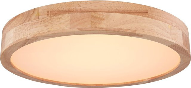 Globo Lighting LED Deckenleuchte Rainer, rund, Weiß/Holzoptik, Durchmesser: 40 cm, dimmbar mit Fernbedienung - Bild 1