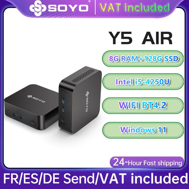 SOYO Mini-PC Y5 AIR Desktop-Computer mit Intel i5 4250U, 8 GB RAM, 128 GB ROM, Windows 11 Pro, WiFi und Bluetooth in Schwarz - Bild 1