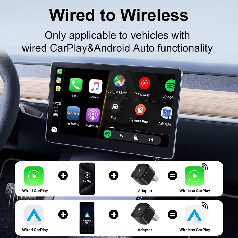 FLIXIVI CarPlay und Android Auto Adapter 2in1 Schwarz: Kabellose Konvertierung von kabelgebundenem CarPlay/Android Auto via 5GHz WiFi5, Plug-and-Play für OEM-Fahrzeuge - Bild 6